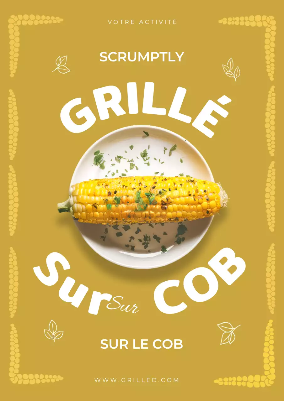 Promotion de maïs grillé vintage jaune et blanc