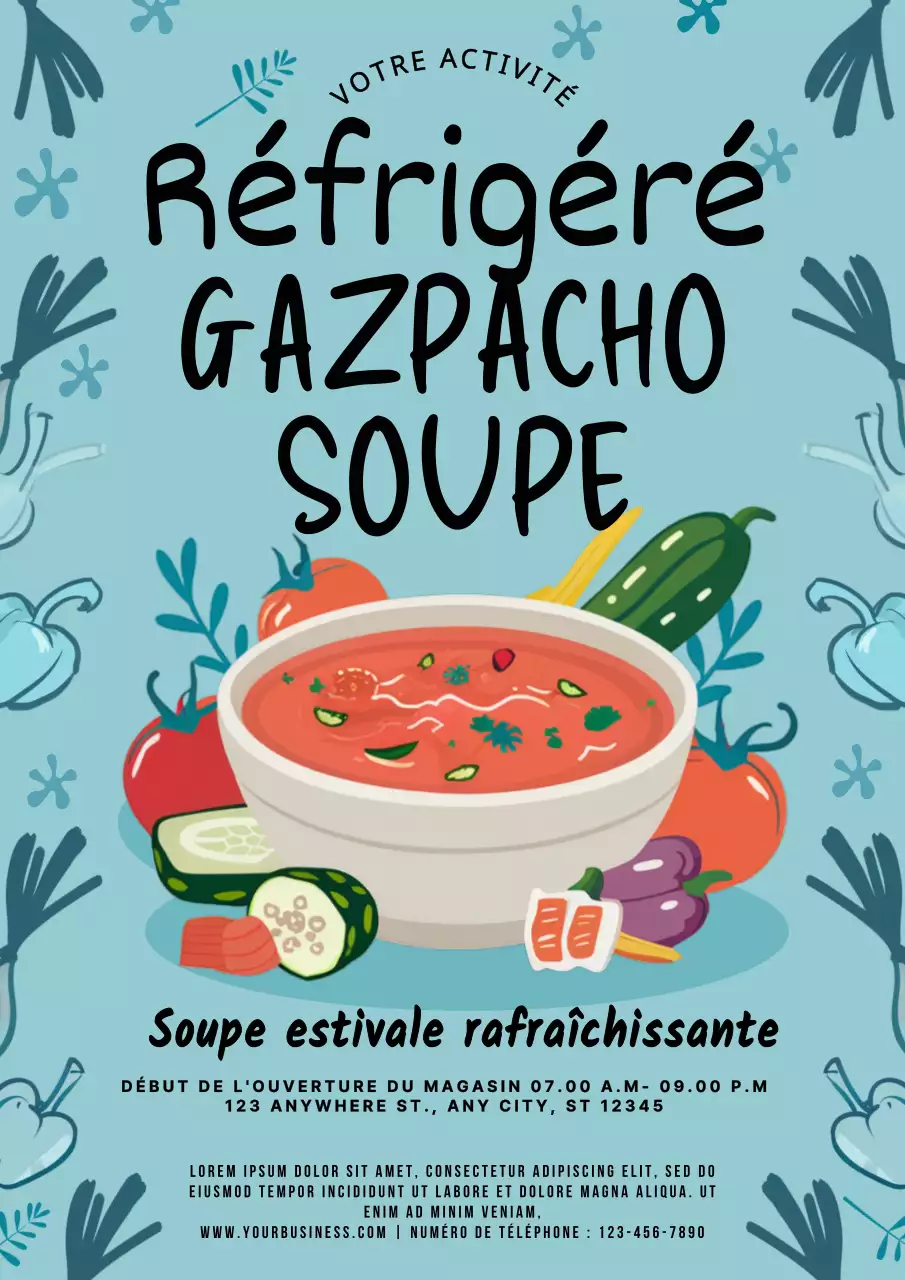 promotion de la soupe d'été moderne verte et bleue