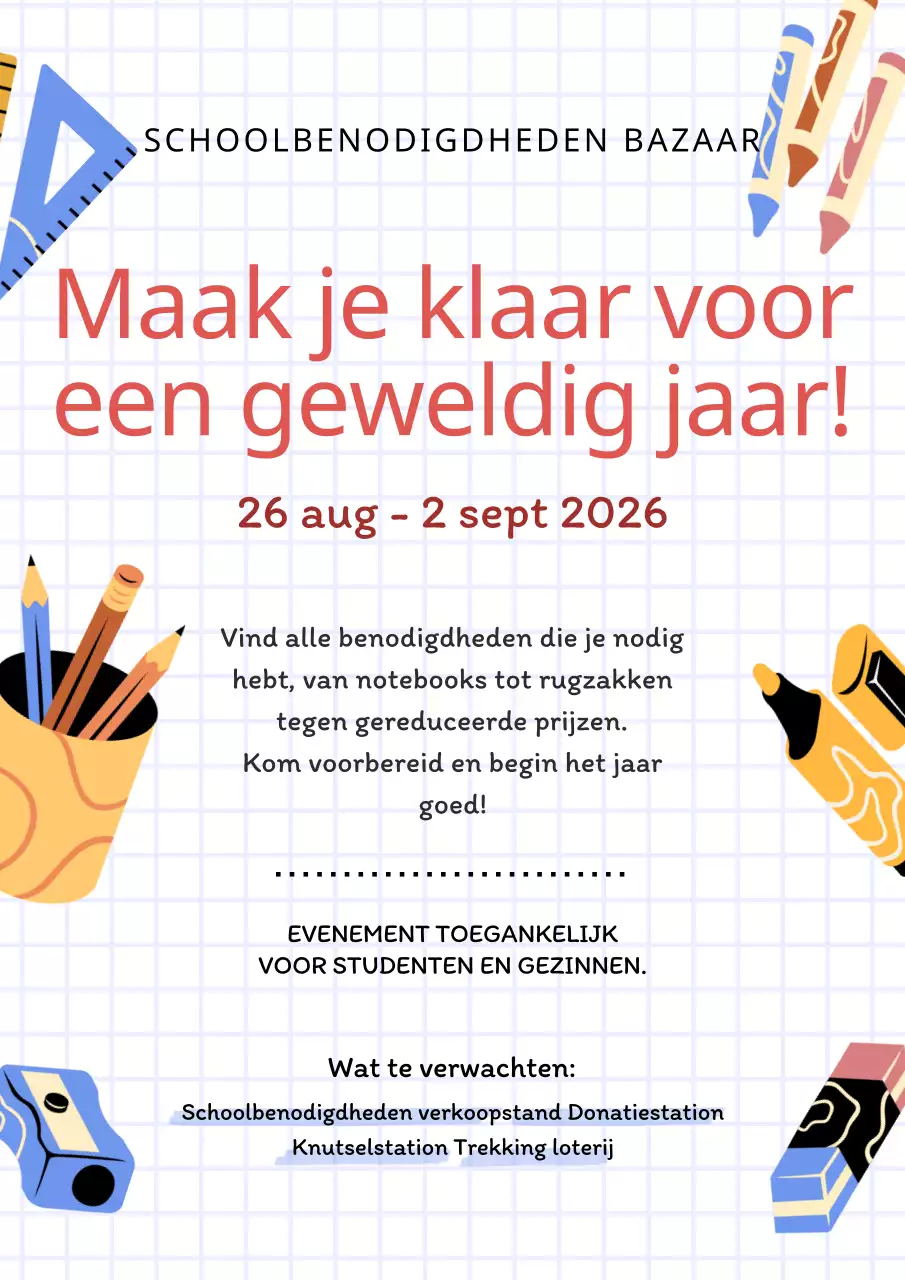 Rood Geel Eenvoudig Schoolbenodigdheden Bazaar Uitnodiging