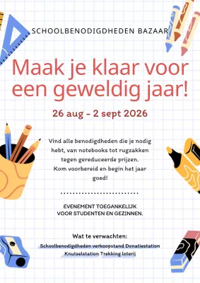 Rood Geel Eenvoudig Schoolbenodigdheden Bazaar Uitnodiging