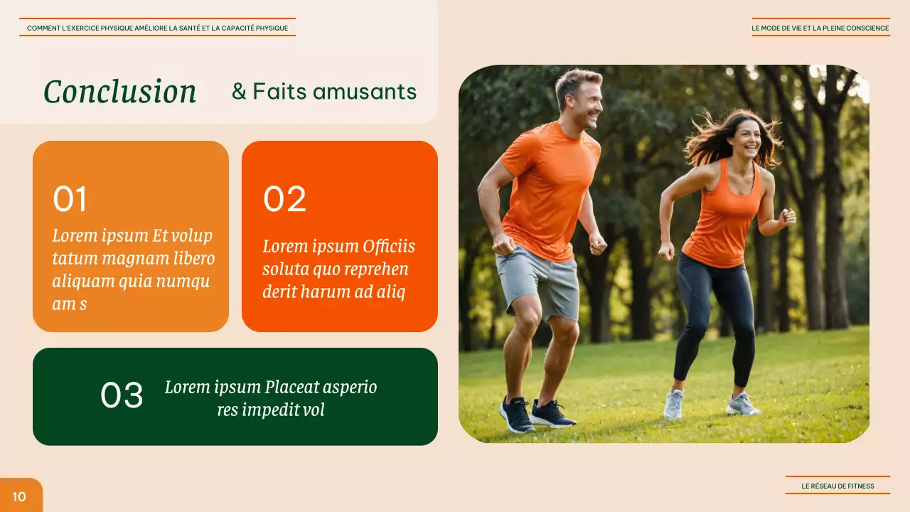 Orange et vert Fitness moderne - Avantages des différents exercices Matériel de conférence