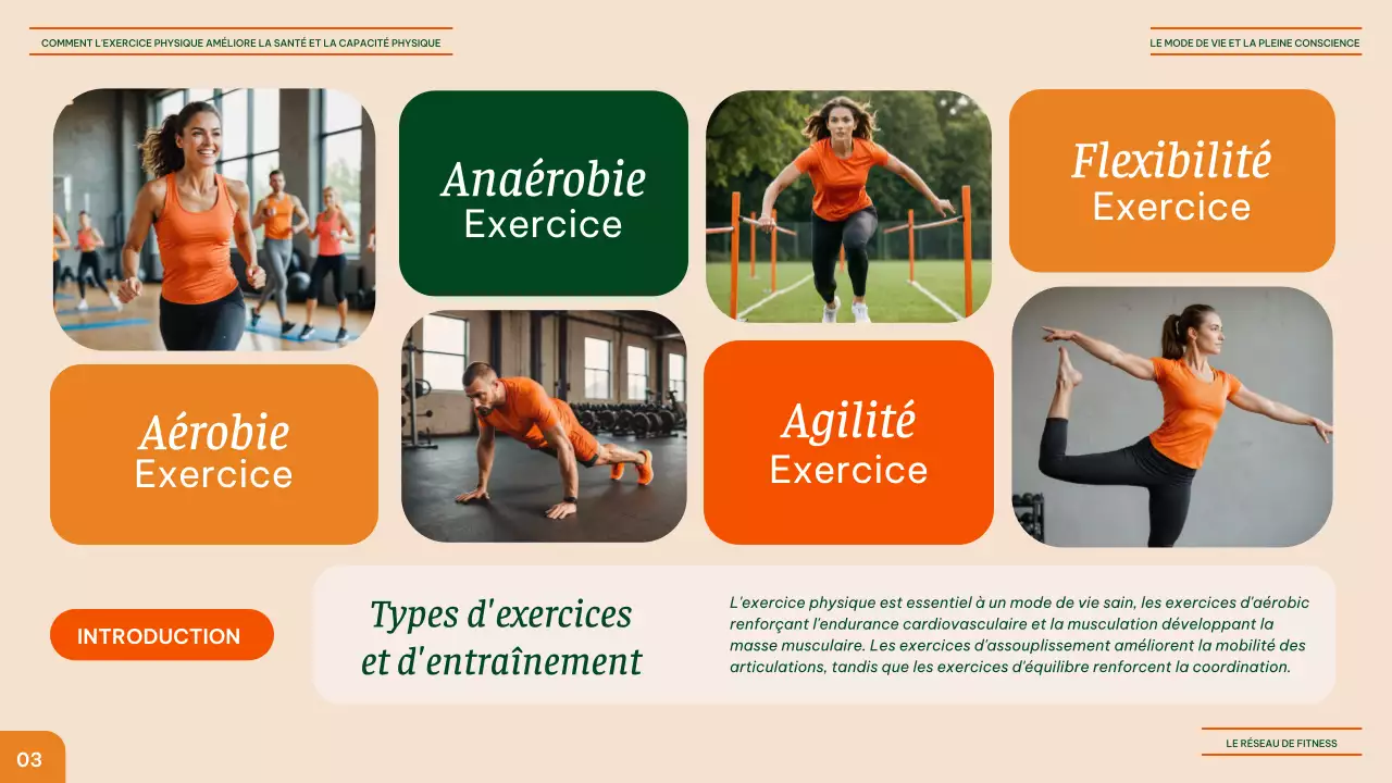 Orange et vert Fitness moderne - Avantages des différents exercices Matériel de conférence