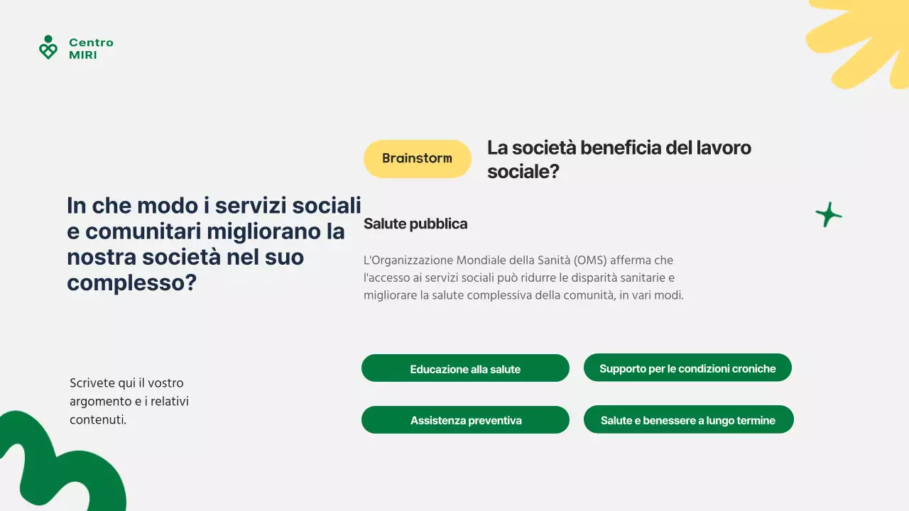 Guida al servizio comunitario moderno verde e giallo