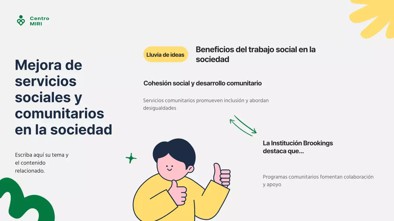Guía moderna verde y amarilla de servicios comunitarios