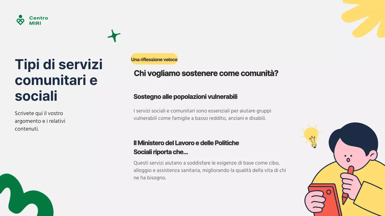 Guida al servizio comunitario moderno verde e giallo