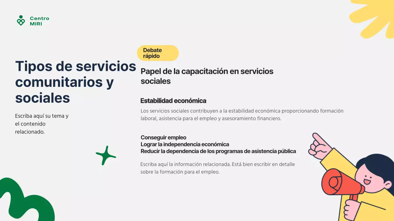 Guía moderna verde y amarilla de servicios comunitarios