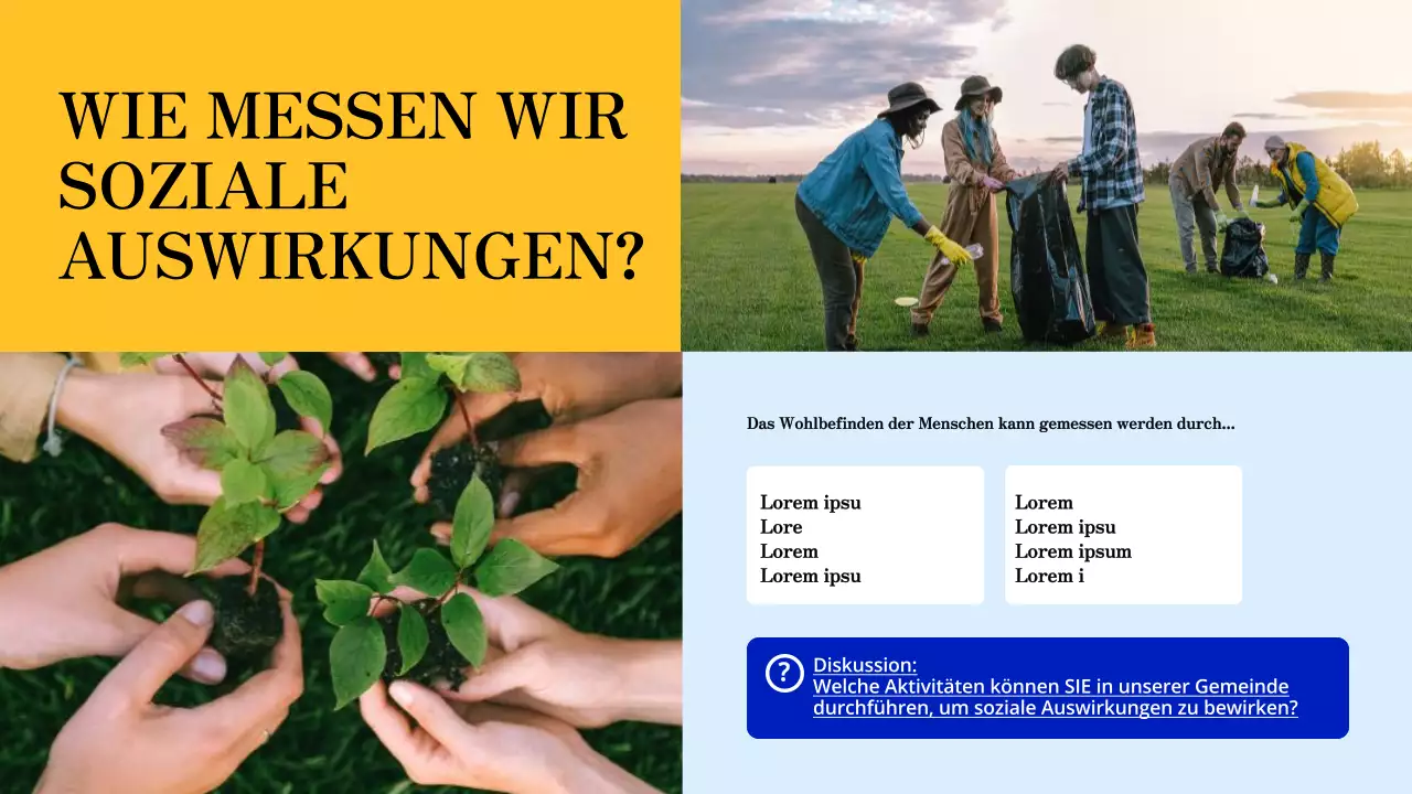 Blaue und orangefarbene moderne Studienmaterialien Lokale Freiwilligeneinsätze