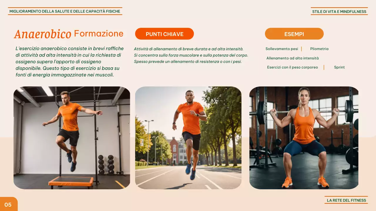 Fitness moderno arancione e verde - Benefici dei diversi esercizi Materiale didattico