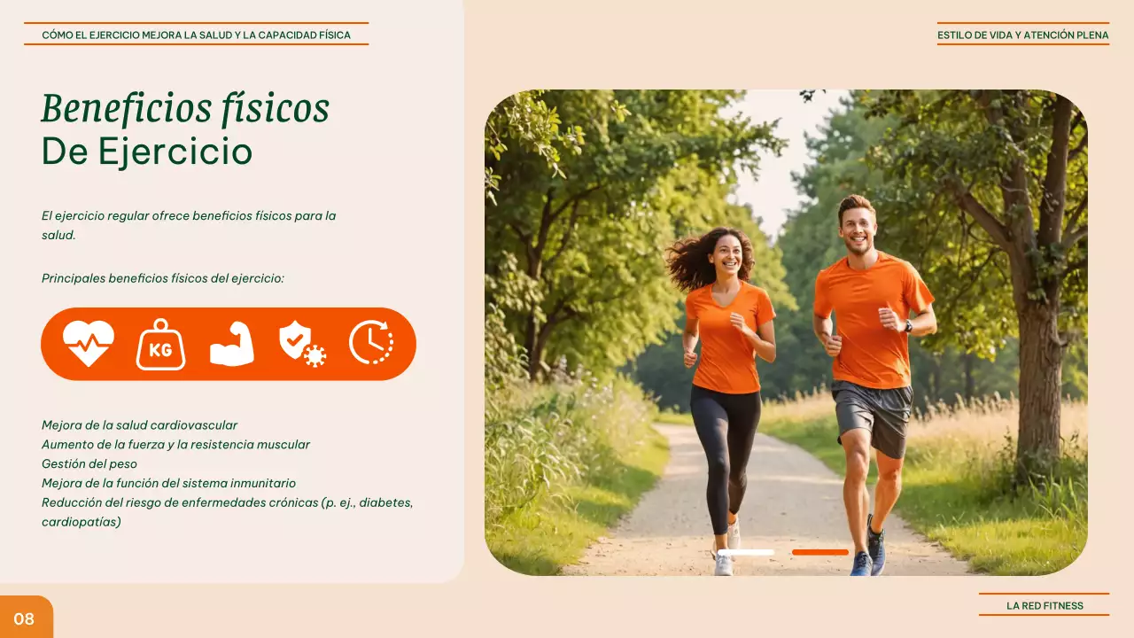 Fitness moderno naranja y verde - Beneficios de los distintos ejercicios Material didáctico