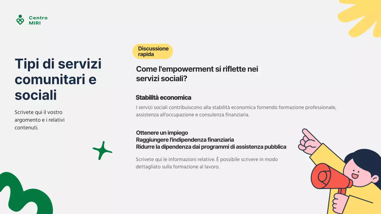 Guida al servizio comunitario moderno verde e giallo