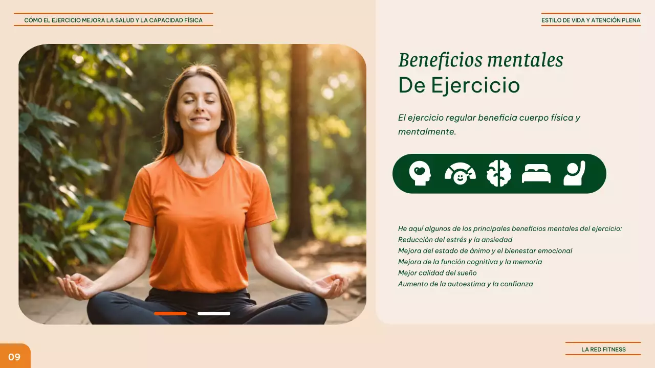 Fitness moderno naranja y verde - Beneficios de los distintos ejercicios Material didáctico