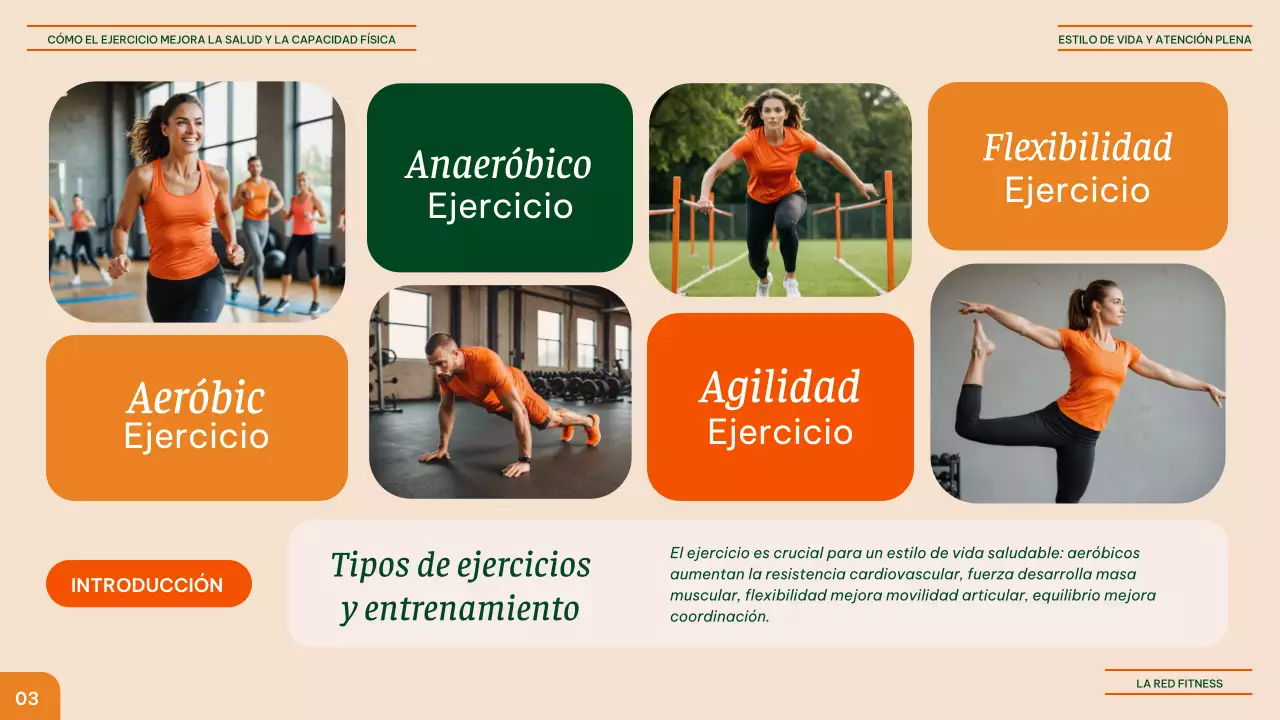 Fitness moderno naranja y verde - Beneficios de los distintos ejercicios Material didáctico