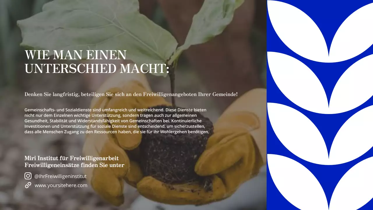 Blaue und orangefarbene moderne Studienmaterialien Lokale Freiwilligeneinsätze