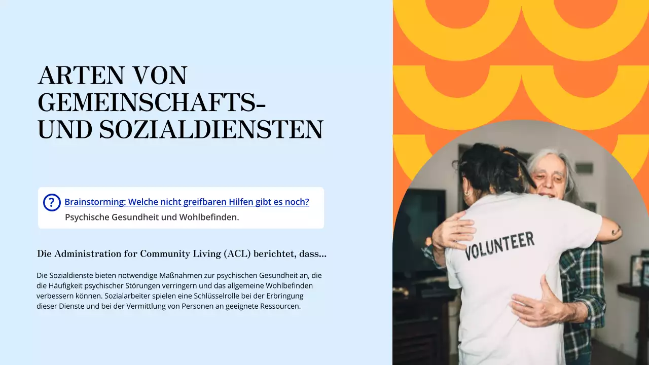 Blaue und orangefarbene moderne Studienmaterialien Lokale Freiwilligeneinsätze