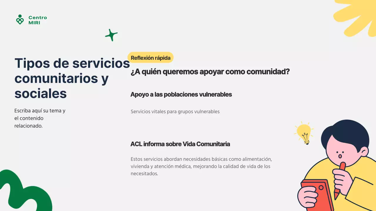 Guía moderna verde y amarilla de servicios comunitarios