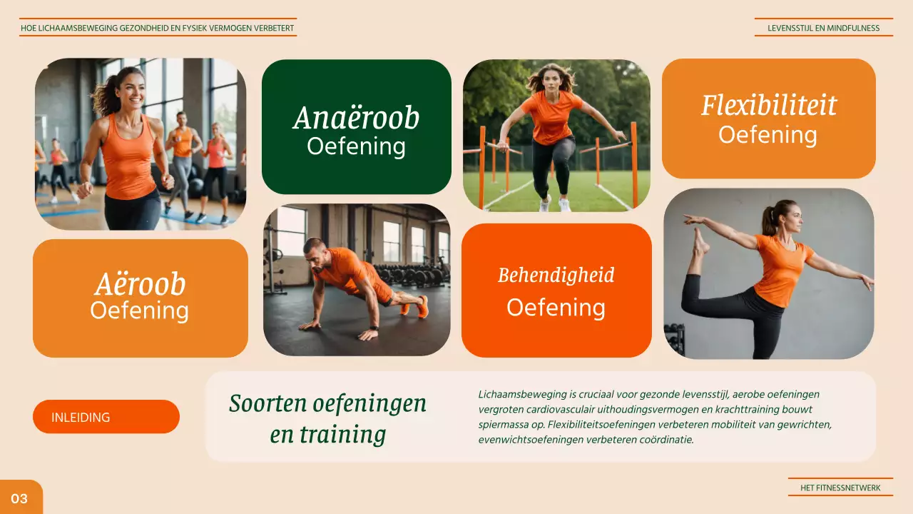 Orange And Green Moderne Fitness - Voordelen van verschillende oefeningen Lesmateriaal