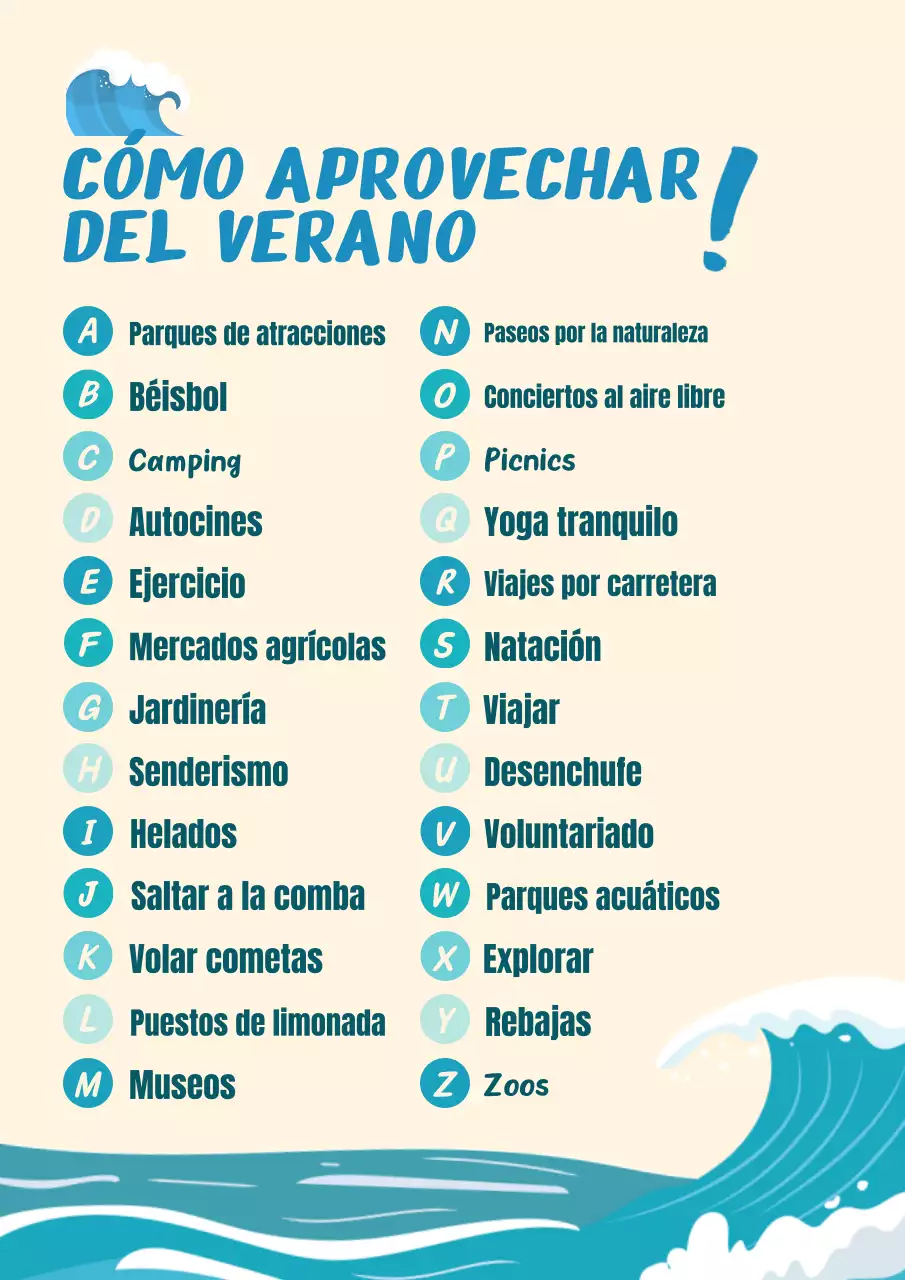 Amarillo Azul Simple Guía de la temporada de verano