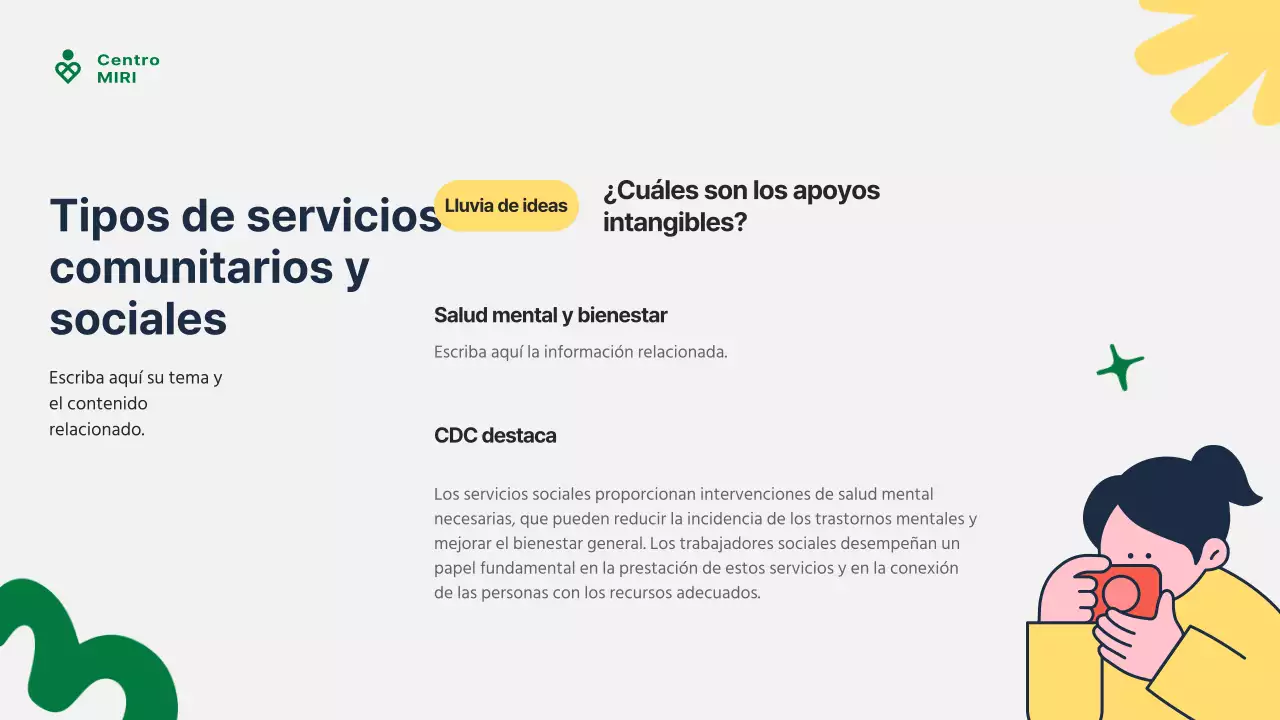 Guía moderna verde y amarilla de servicios comunitarios