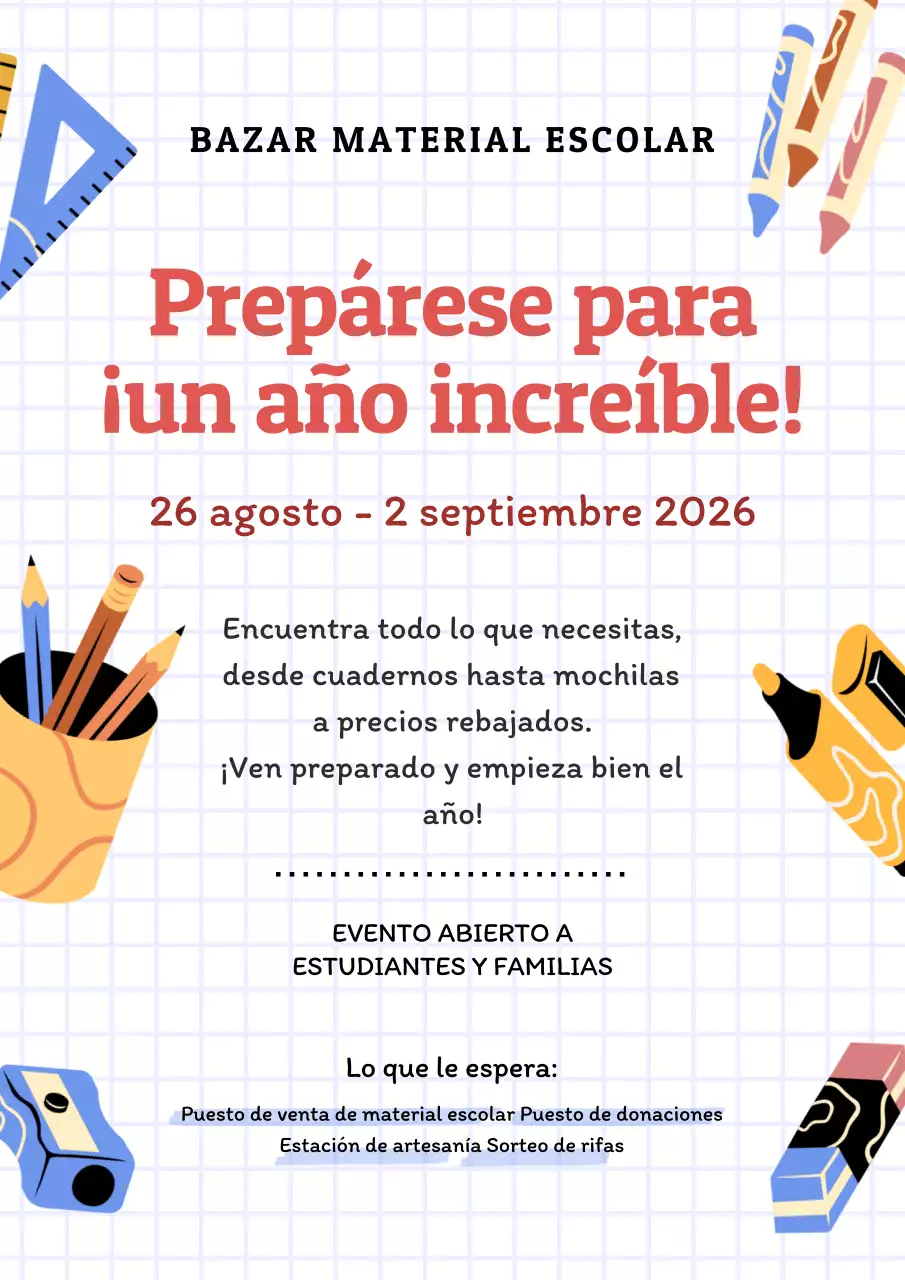 Rojo Amarillo Simple School Supply Bazaar Invitation