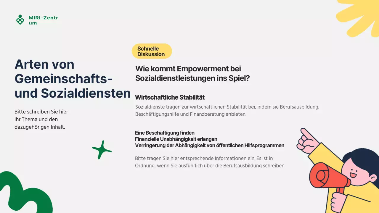 Grüner und gelber Leitfaden für modernen Gemeindedienst