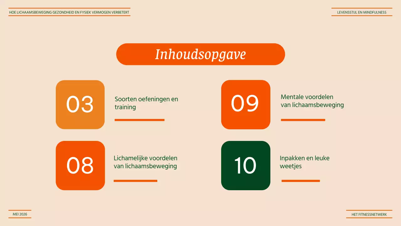 Orange And Green Moderne Fitness - Voordelen van verschillende oefeningen Lesmateriaal