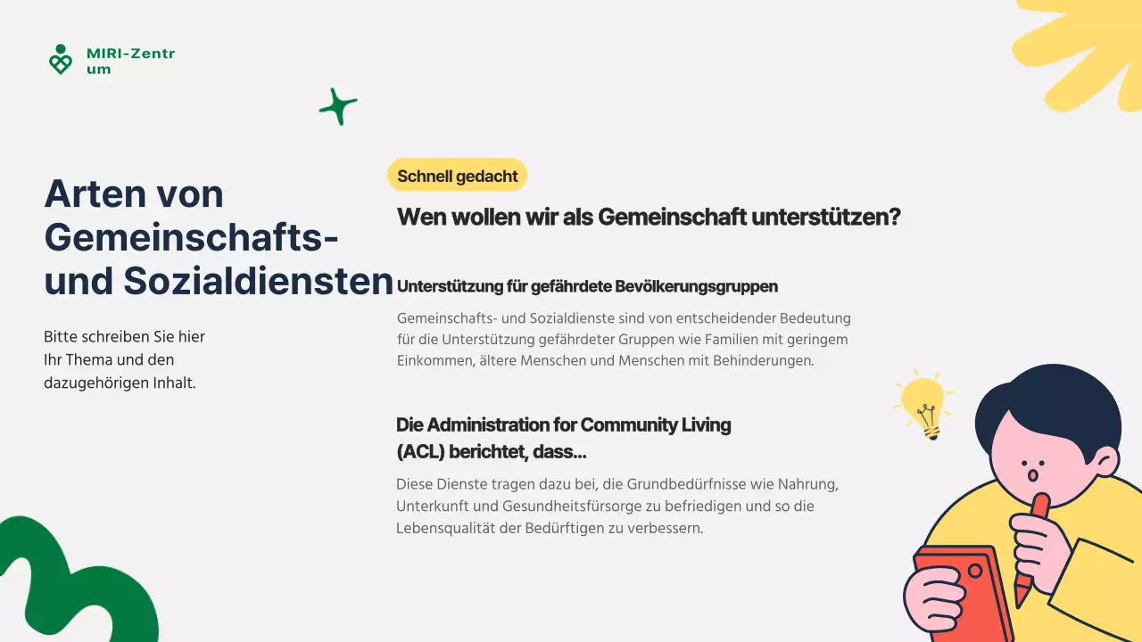Grüner und gelber Leitfaden für modernen Gemeindedienst
