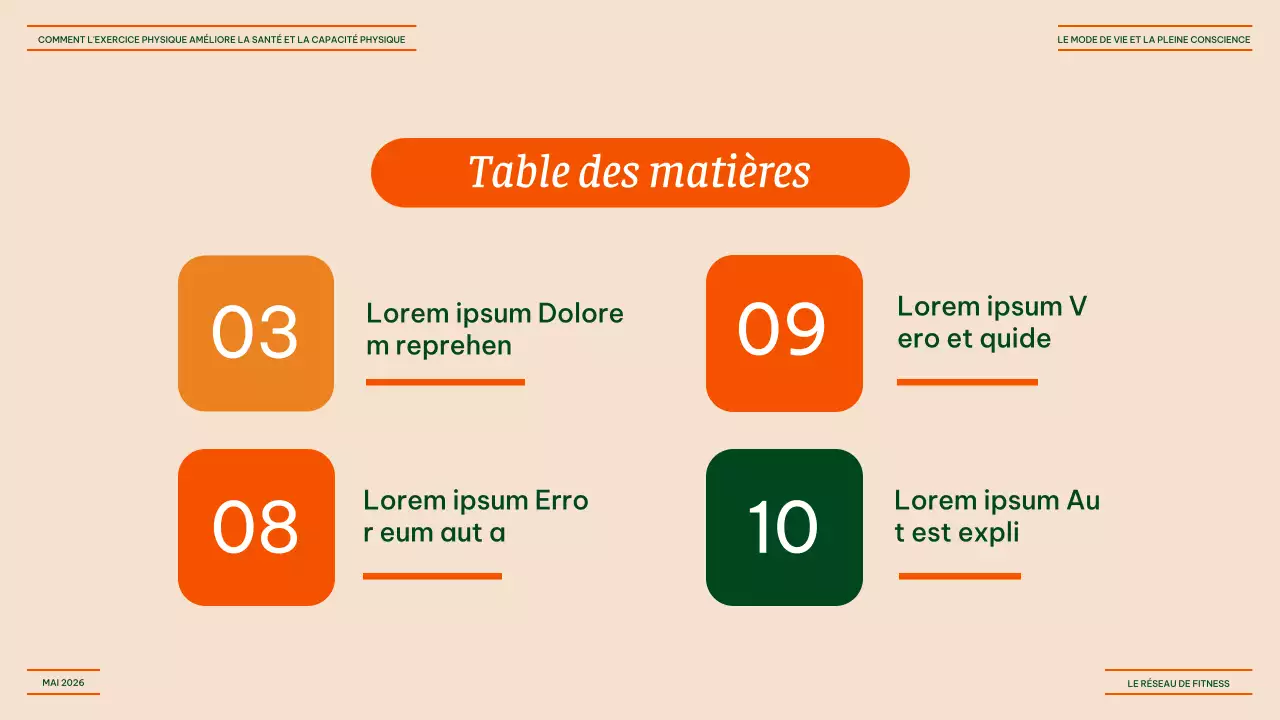 Orange et vert Fitness moderne - Avantages des différents exercices Matériel de conférence