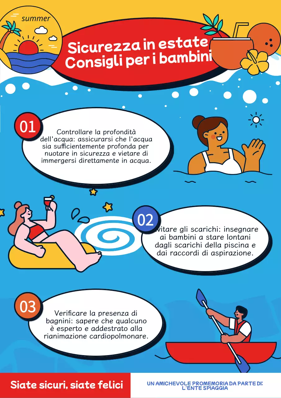 Guida alla sicurezza estiva moderna blu e rossa