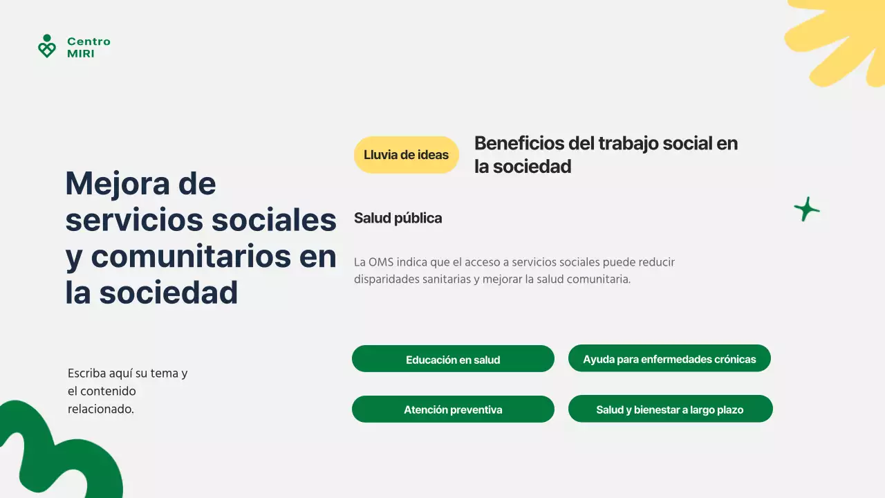 Guía moderna verde y amarilla de servicios comunitarios