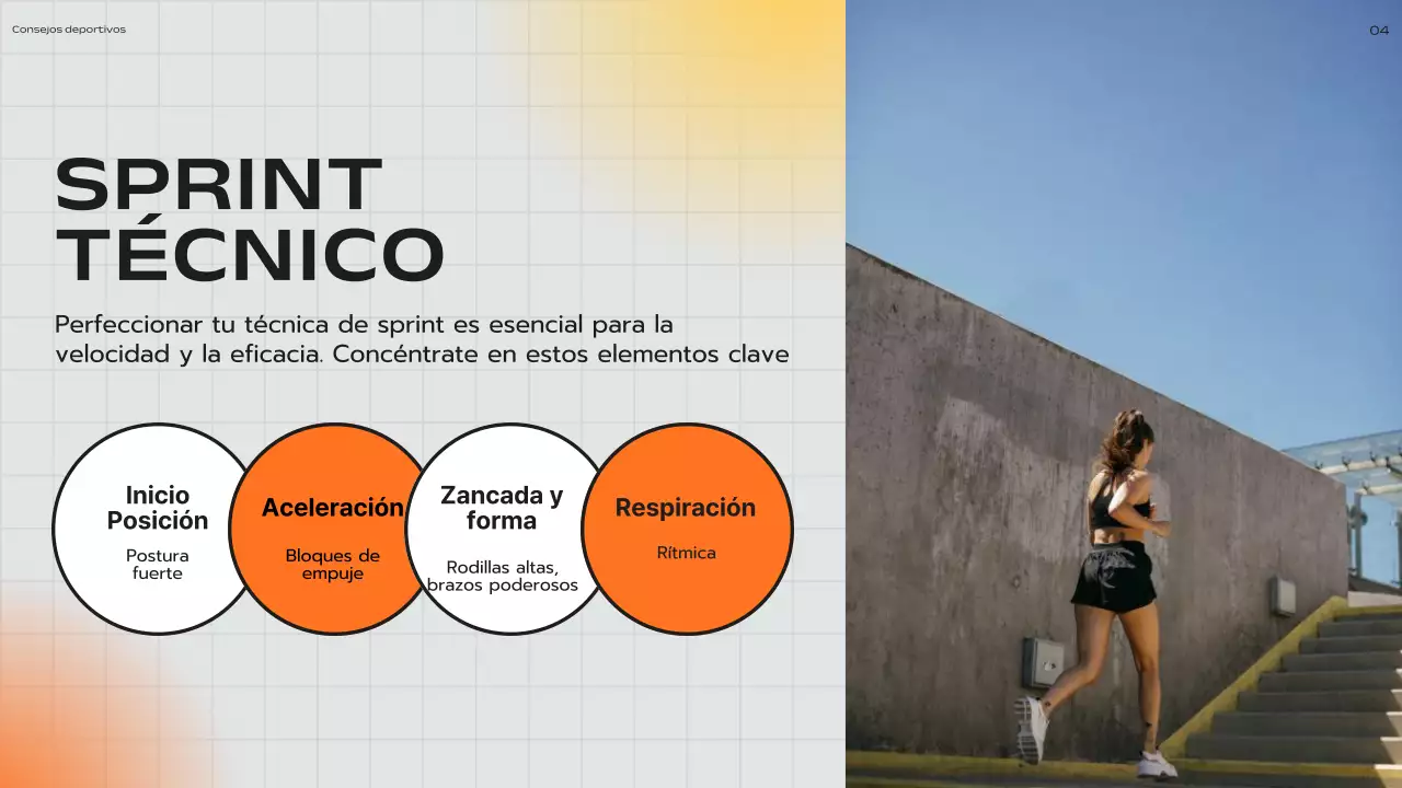 Publicidad de entrenador moderno naranja y amarillo Consejos para correr