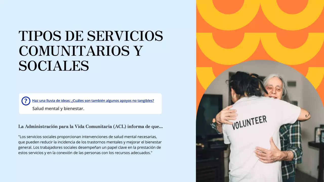 Material de estudio moderno azul y naranja Oportunidades de voluntariado local