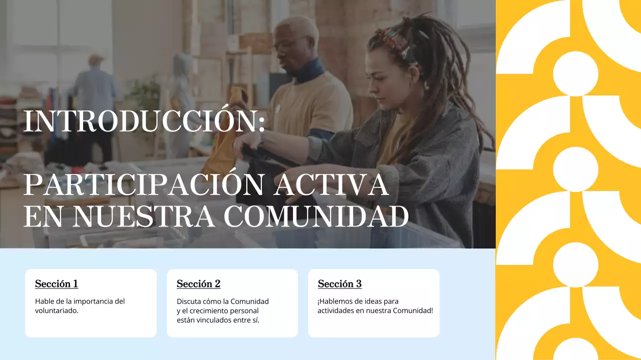 Material de estudio moderno azul y naranja Oportunidades de voluntariado local