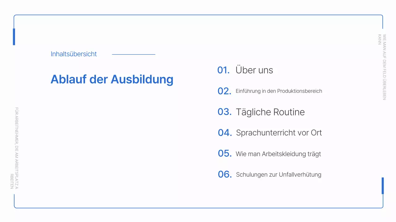 Einfaches blaues und weißes Material für die Einarbeitung von Arbeitnehmern