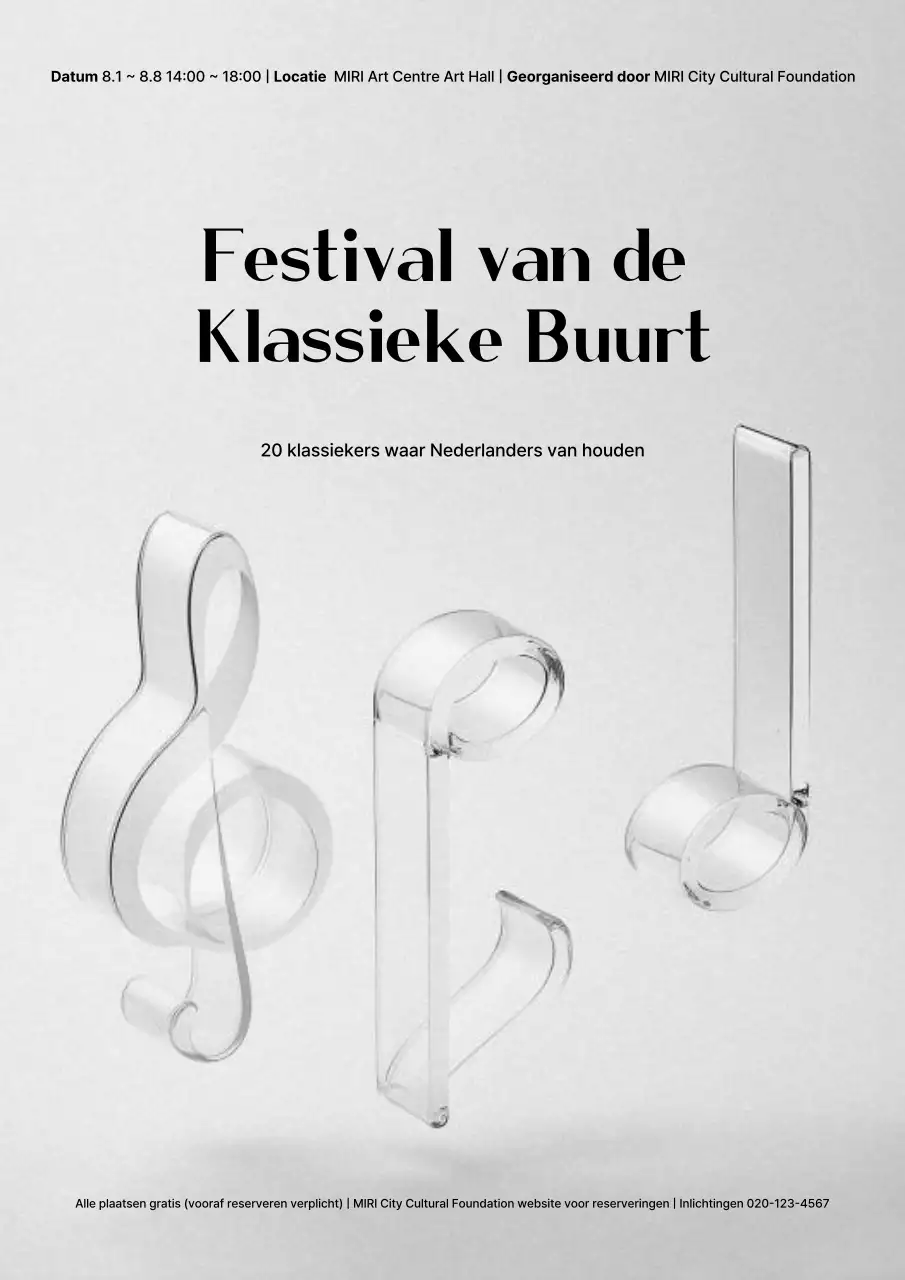 Een eenvoudige concertgids in grijs en zwart