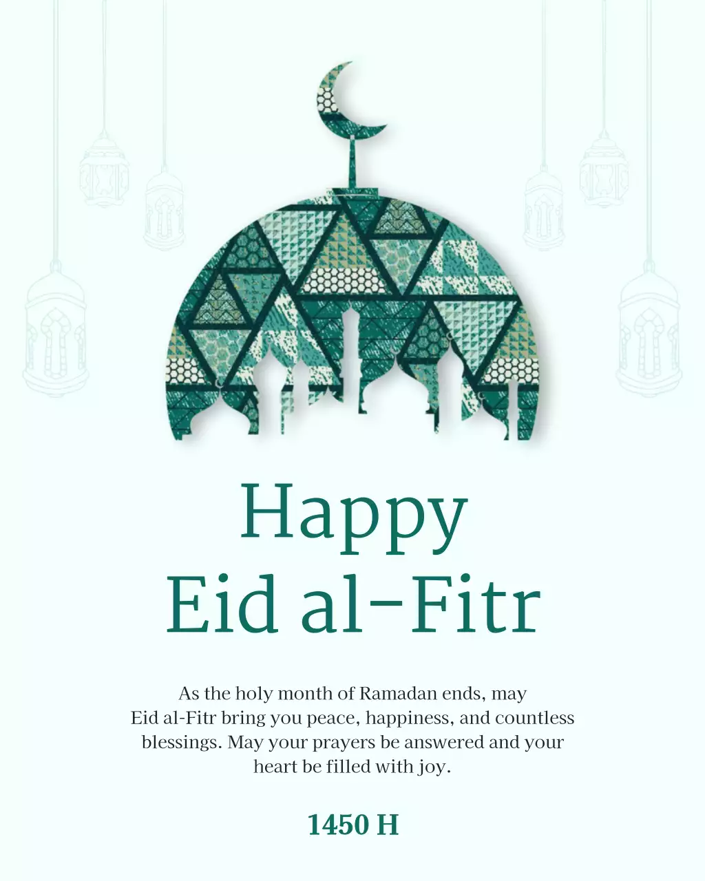 kartu ucapan idul fitri tradisional berwarna hijau