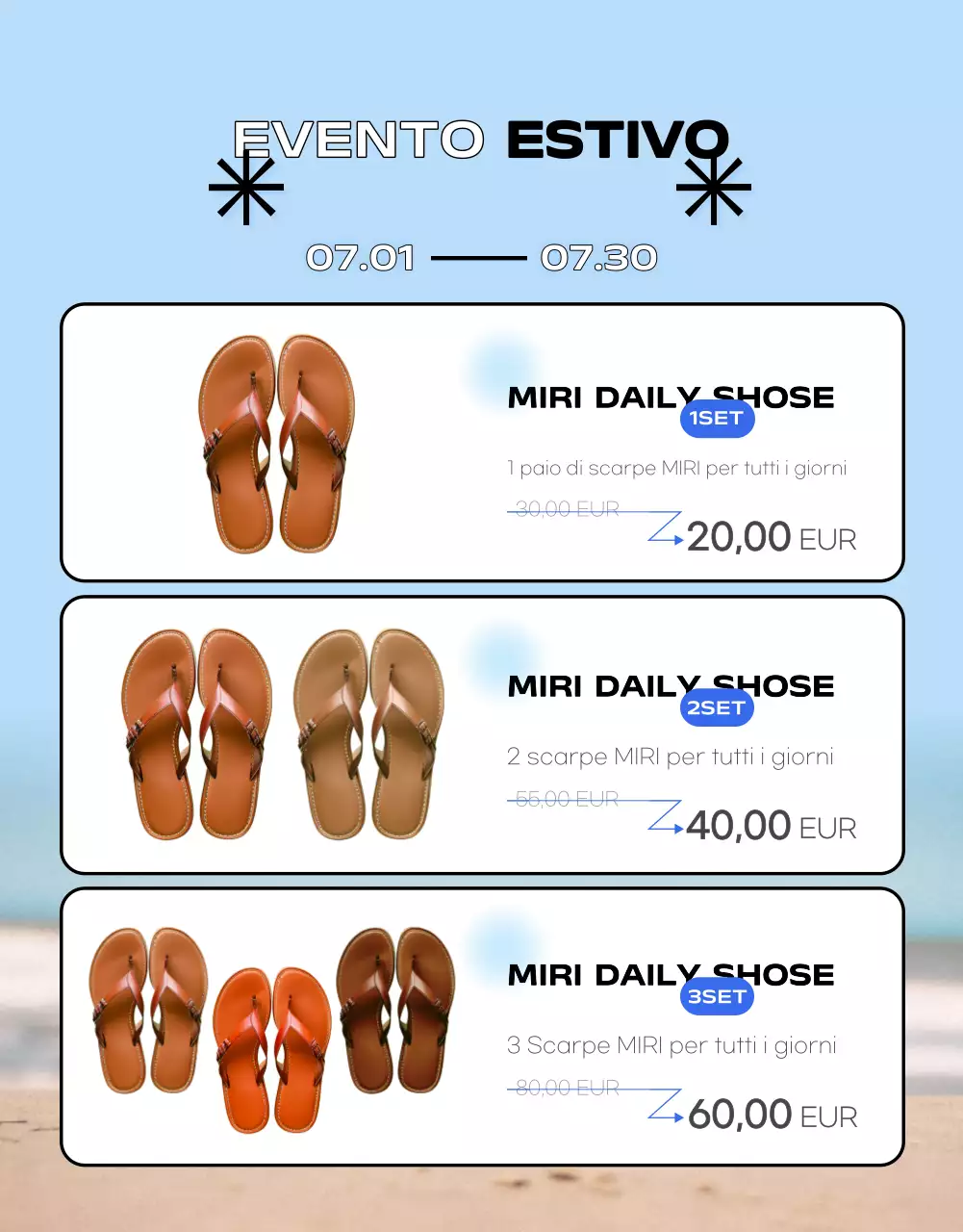 Promuovere scarpe estive semplici e convenienti in azzurro e grigio