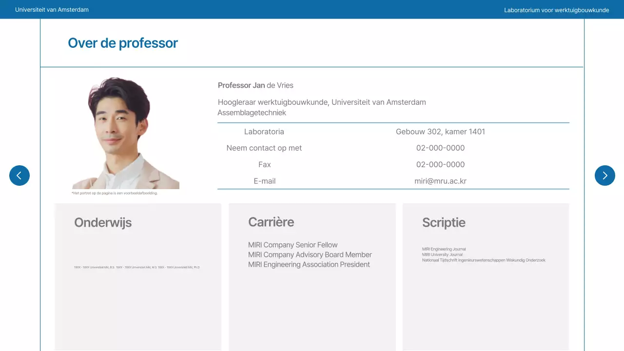 Een eenvoudig universiteitslab in marineblauw en grijs