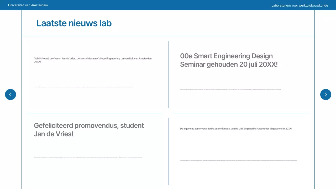Een eenvoudig universiteitslab in marineblauw en grijs