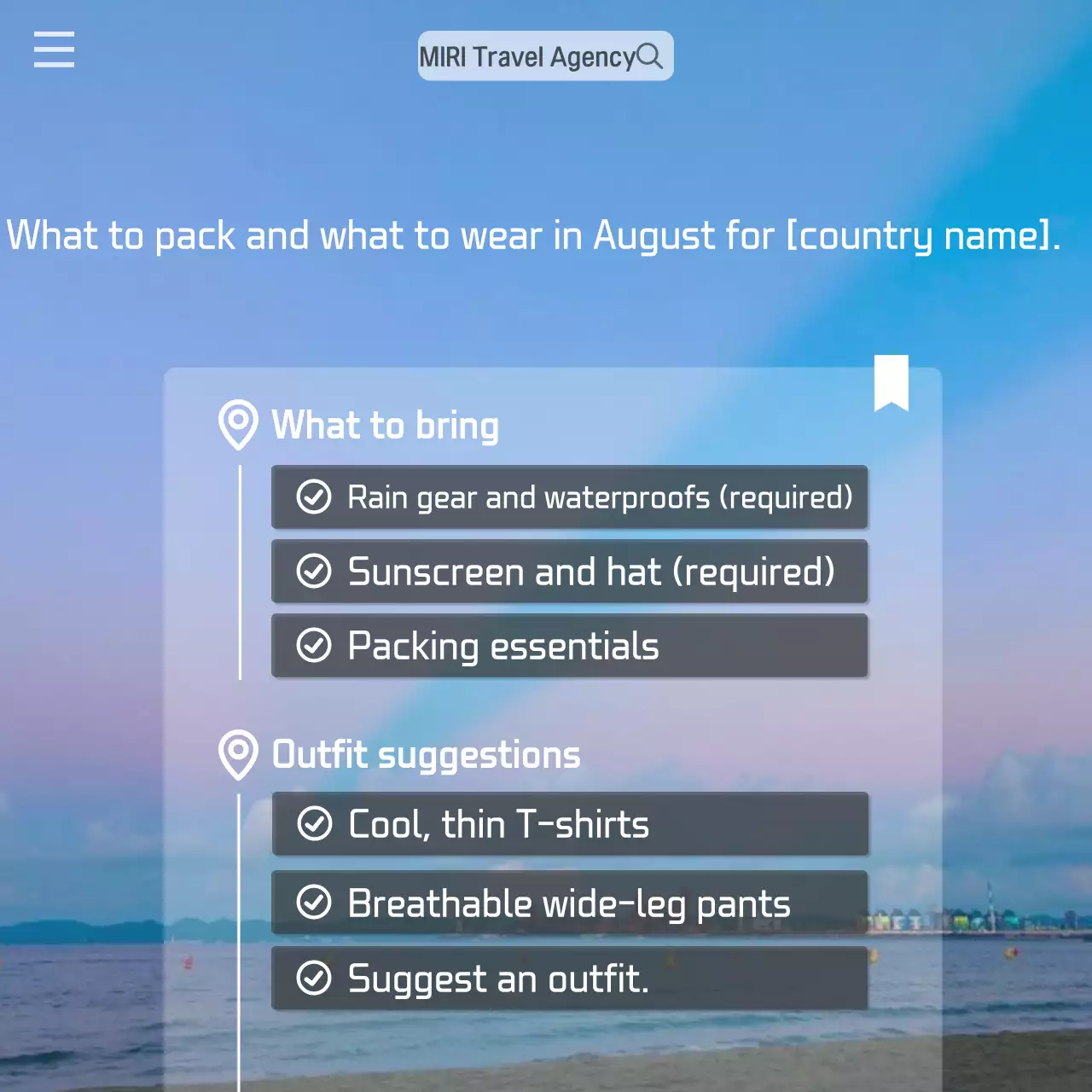 A modern destination weather guide in orange and light blue