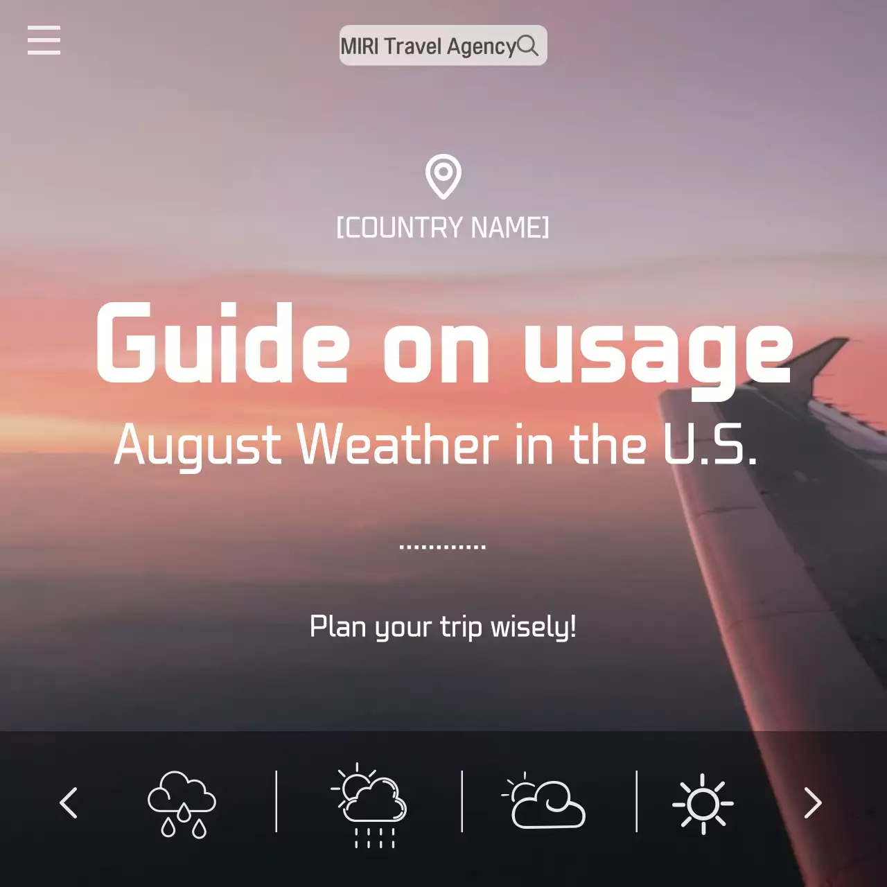 A modern destination weather guide in orange and light blue