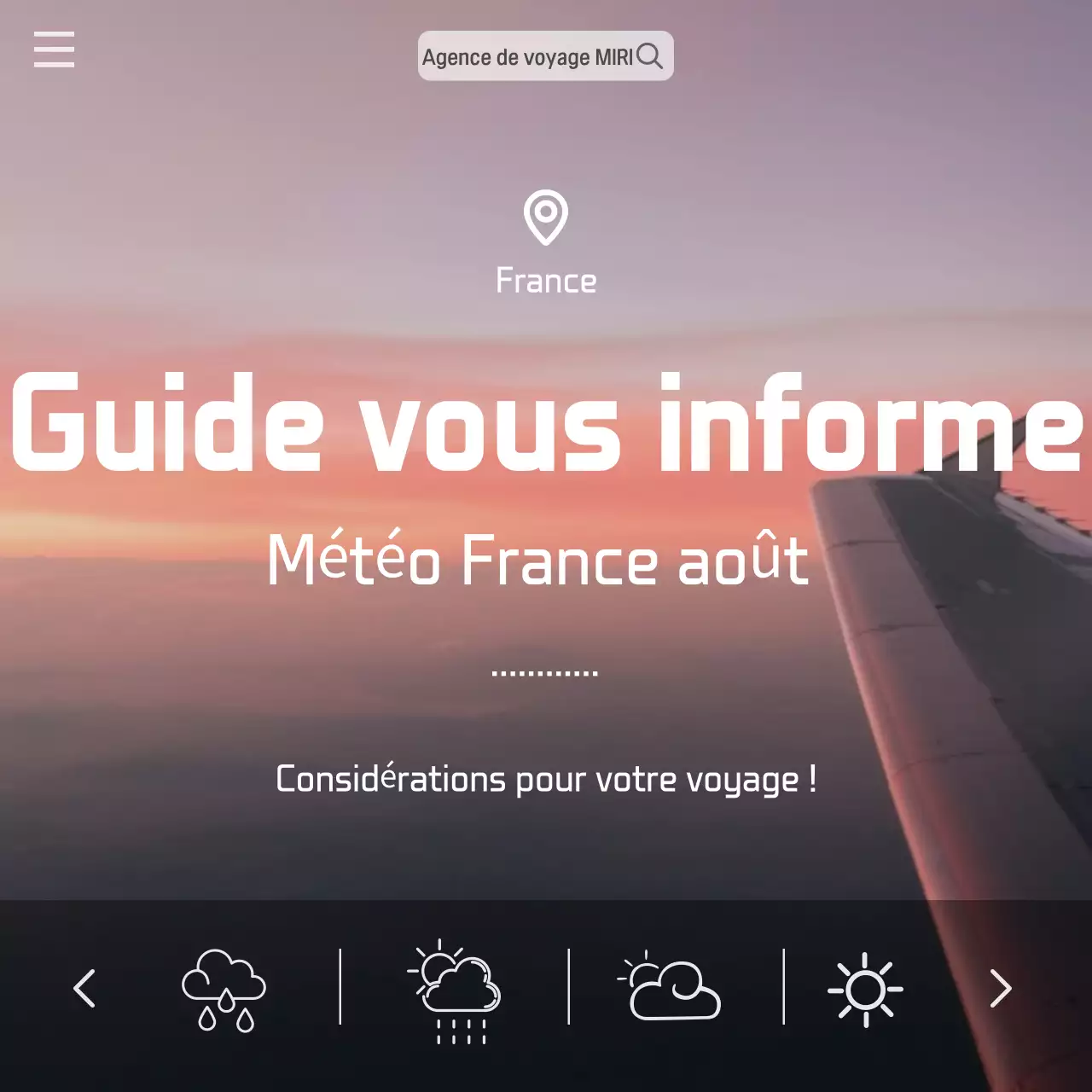 Un guide météorologique de destination moderne en orange et bleu clair