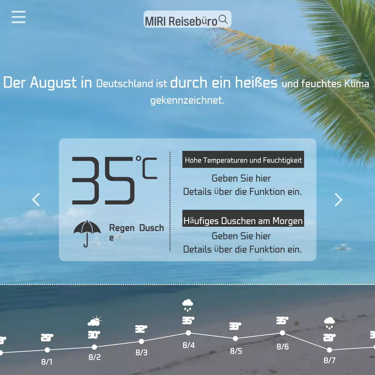 Ein moderner Wetterführer für Reiseziele in Orange und Hellblau