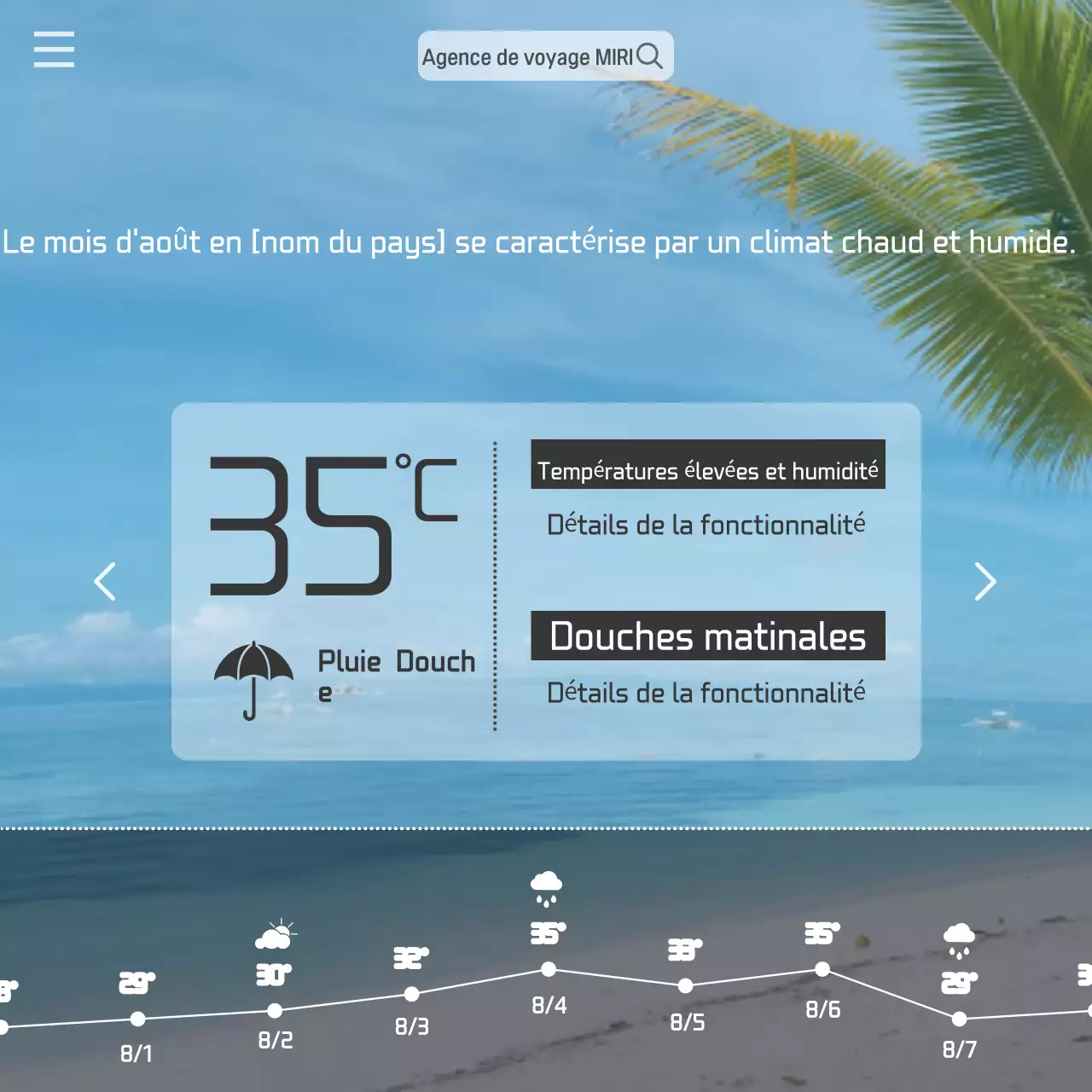 Un guide météorologique de destination moderne en orange et bleu clair