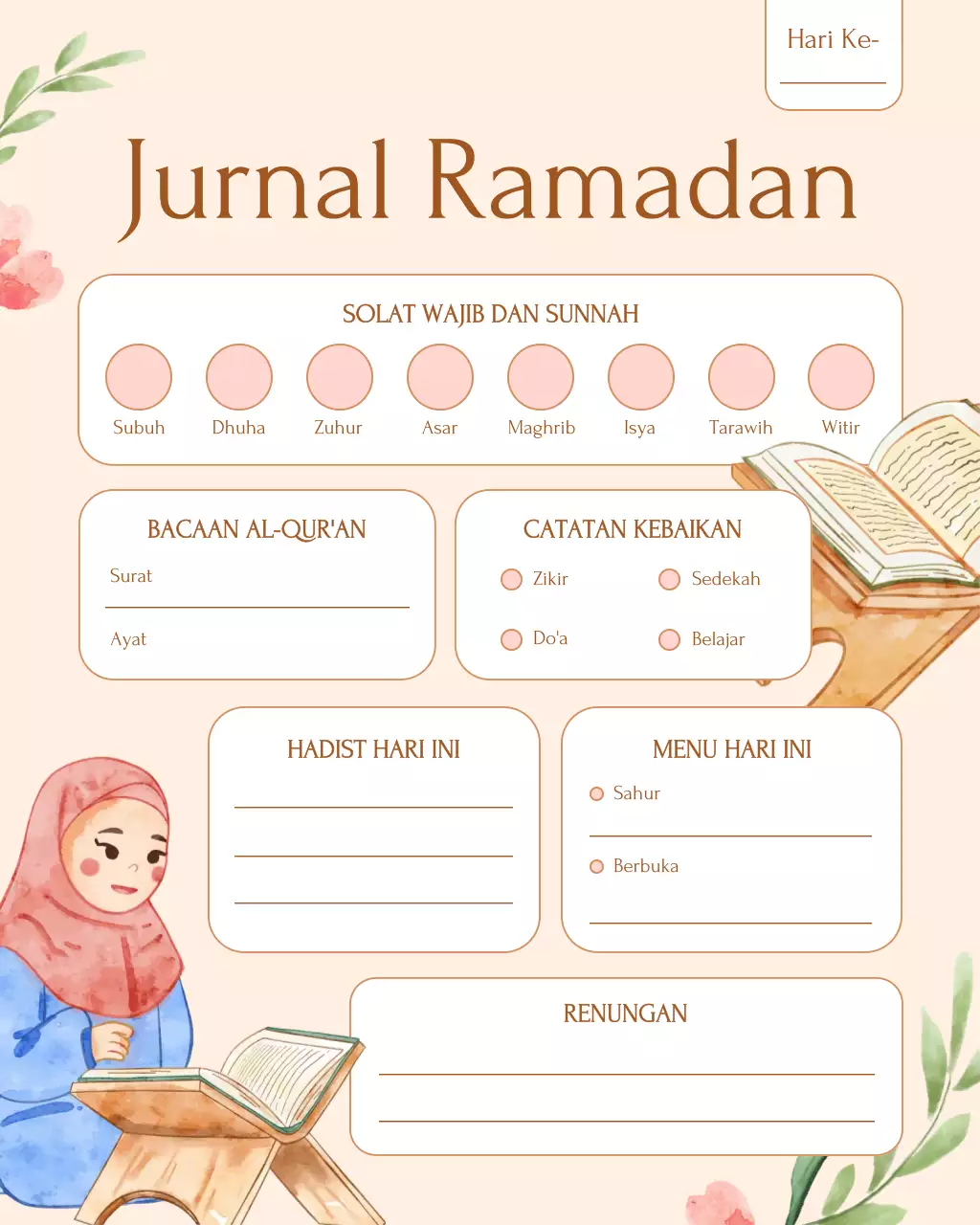 agenda Ramadan tradisional berwarna krem