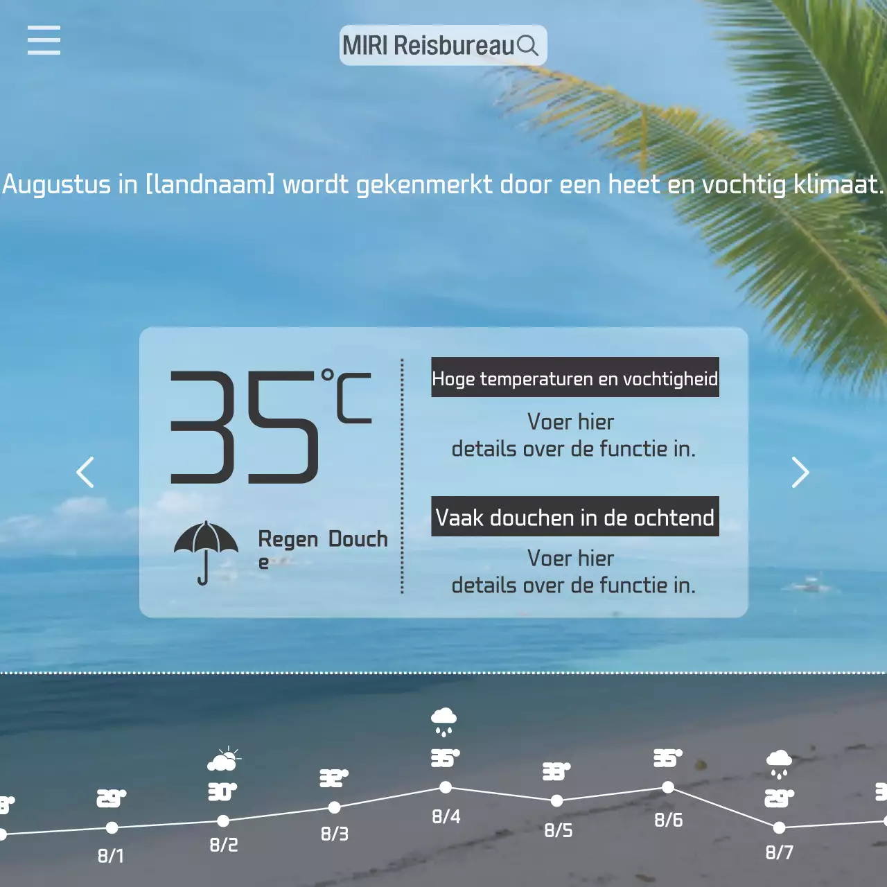 Een moderne bestemmingsweergids in oranje en lichtblauw