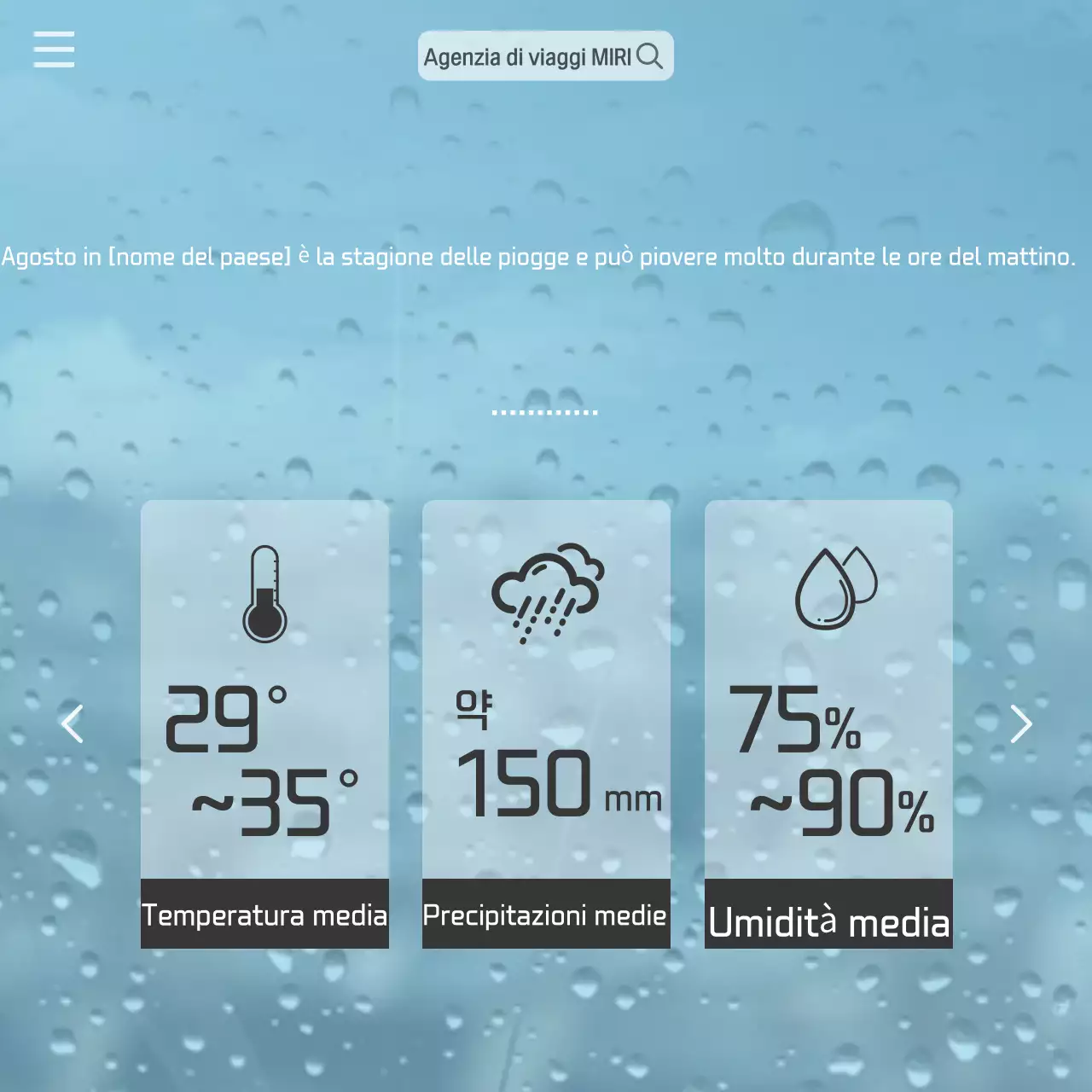 Una moderna guida meteo di destinazione in arancione e blu chiaro