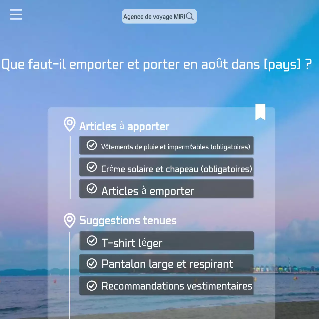 Un guide météorologique de destination moderne en orange et bleu clair