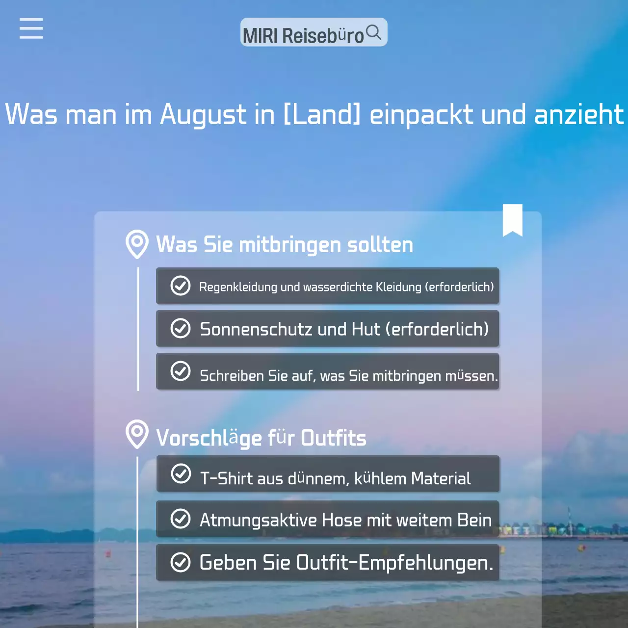 Ein moderner Wetterführer für Reiseziele in Orange und Hellblau