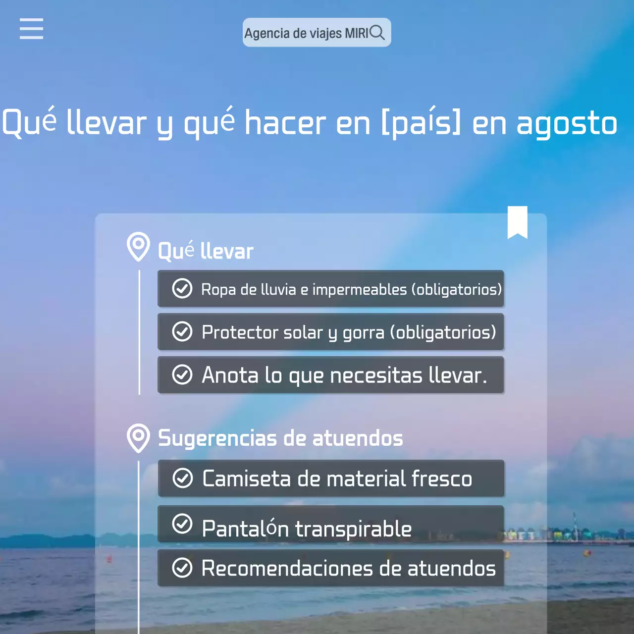 Una moderna guía meteorológica de destino en naranja y azul claro