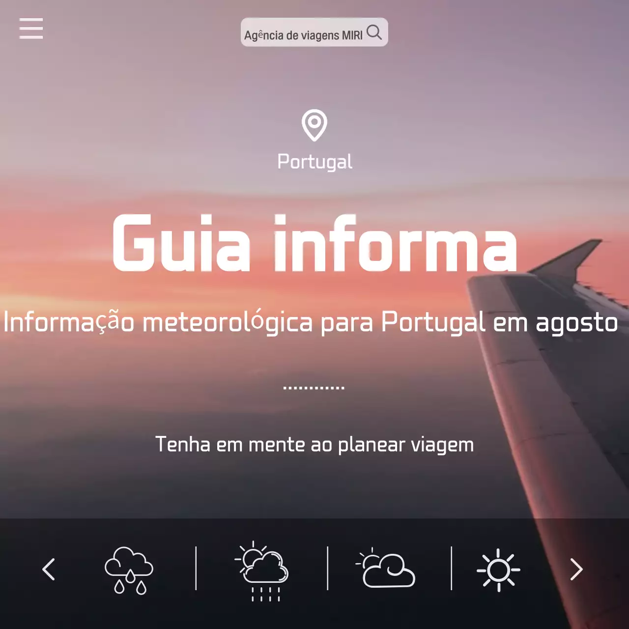 Um guia meteorológico de destino moderno em laranja e azul claro